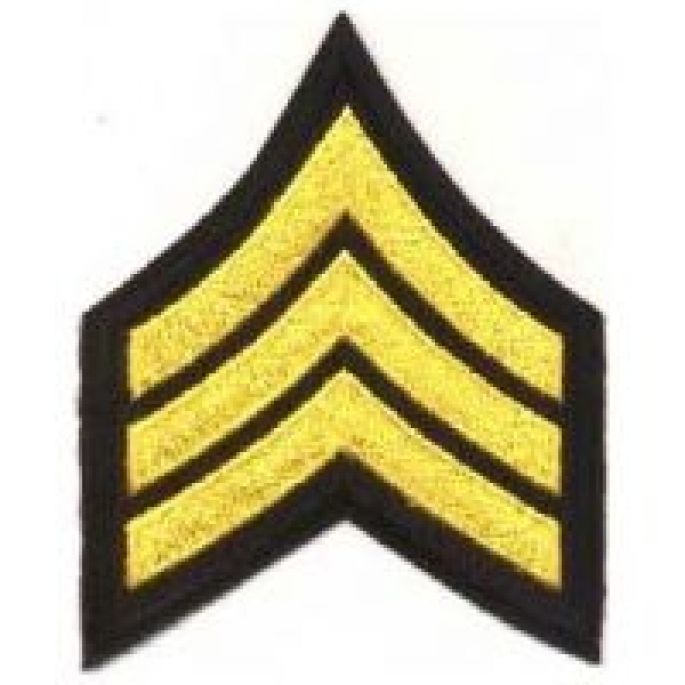 "SGT" SERGEANT CHEVRONS MEDIUM GOLD on BLACK - SOLD in PAIRS